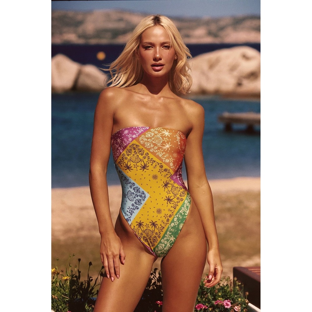 NEW SKATIE Amy One Piece Swimsuit Antibes Glossy Bandana Print Womens Small